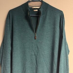 Peter Millar 100% Merino Wool Quarter Zip Sweater Mens Large Teal Embroidered
